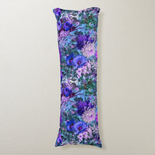 Elegant blue purples floral pattern body pillow