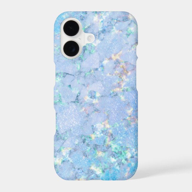 Elegant blue rainbow holographic marble ice iPhone case (Back)