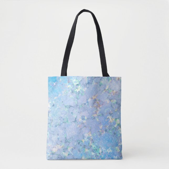 Elegant blue rainbow holographic marble ice tote bag (Front)
