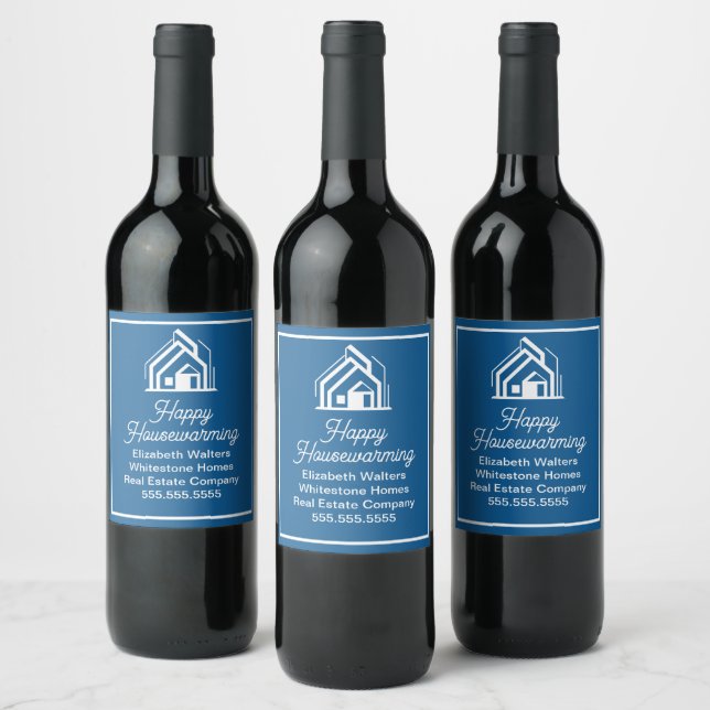 Elegant Blue Real Estate Company Custom Realtor Wine Label
