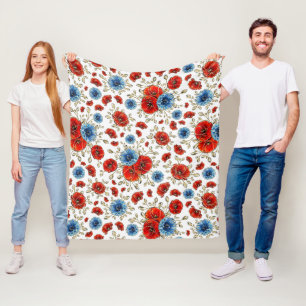 Elegant Blue, Red and Gold Remembrance Poppies Fleece Blanket