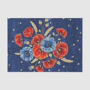 Elegant Blue, Red and Gold Remembrance Poppies Tissue Paper