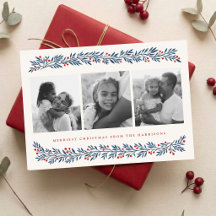 Elegant Blue Red Berry Botanical Christmas Photo