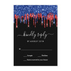 Elegant Blue Red Black Glitter Drips Wedding RSVP