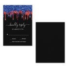 Elegant Blue Red Black Glitter Drips Wedding RSVP