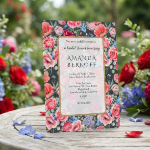 Elegant Blue & Red Flowers Bridal Shower Invitation