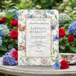 Elegant Blue & Red Flowers Bridal Shower Invitation