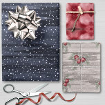 Elegant Blue Red Grey Snowy Berries Christmas Wrapping Paper Sheet<br><div class="desc">Christmas at Midnight Collection This is a beautiful and darkly serene shower set of wrapping paper that is part of larger collection of home and bath decor you can enjoy for the Christmas holiday. The snow is falling all around with pretty christmas balls and holly, in colours of dark blues,...</div>