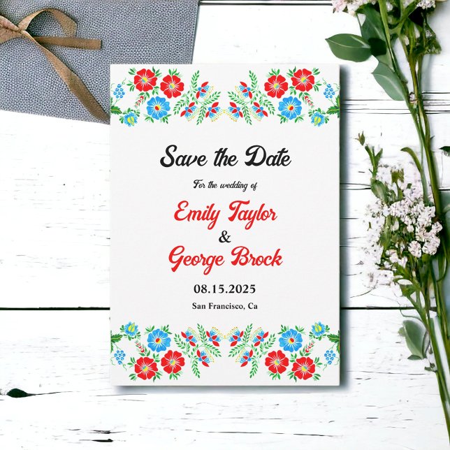 Elegant Blue Red Roses Botanical Floral Wedding Save The Date (Creator Uploaded)