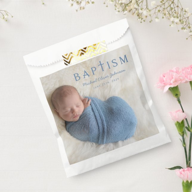 Elegant Blue Religious Cross Baptism  Favour Bag (Sealed)