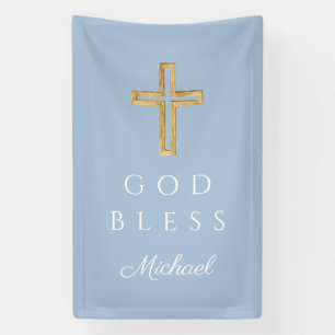Elegant Blue Religious Cross Boy God Bless Banner