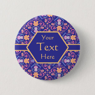 Elegant Blue Renaissance Arts and Crafts 2 Inch Round Button