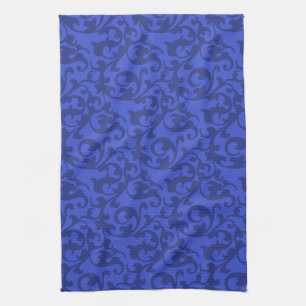Elegant Blue Renaissance Damask Swirls Kitchen Towel