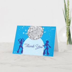 Elegant Blue Retro Disco Party Birthday Thank You Card