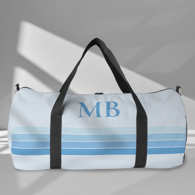 Elegant Blue Retro Stripes Monogram Duffle Bag (Creator Uploaded)