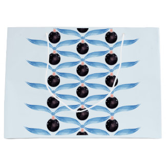 Elegant Blue Ribbon and Black Ornament Gift Bag