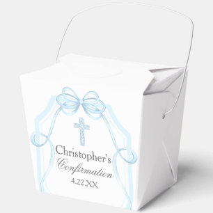 Elegant Blue Ribbon Bow Confirmation Party Favor Box