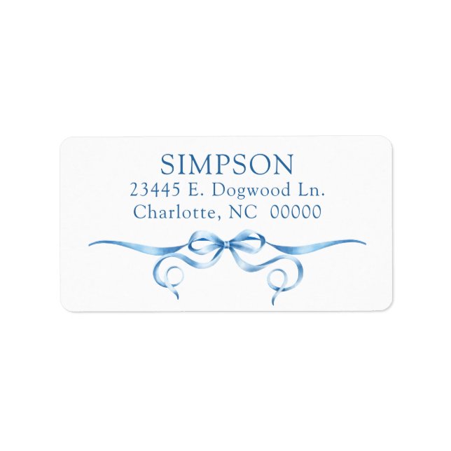 Elegant Blue Ribbon Return Address Label (Front)