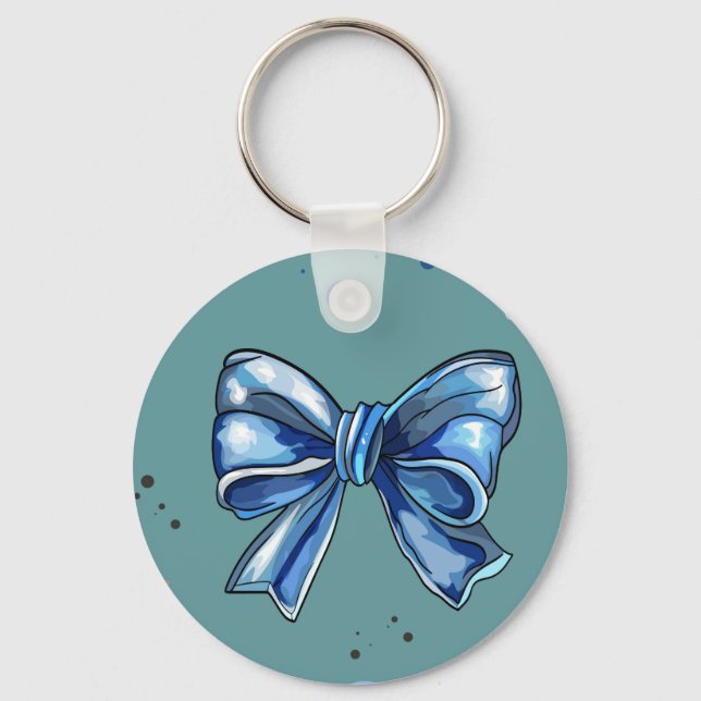 Elegant Blue Ribbons and Bubbles Seamless. Baby  Keychain (Front)