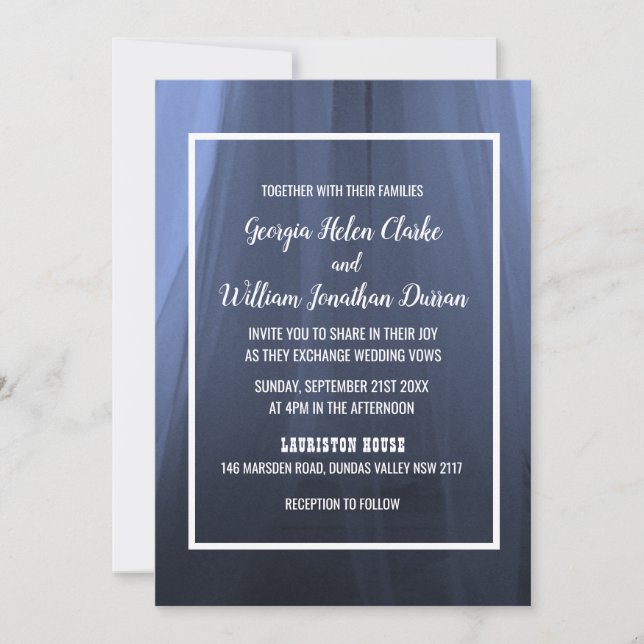 Elegant Blue Romantic Wedding Invitation Card (Front)