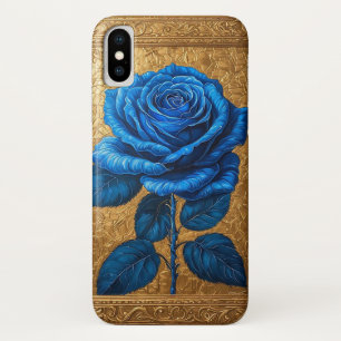 Elegant Blue Rose Displayed in Ornate Gold Frame Case-Mate iPhone Case