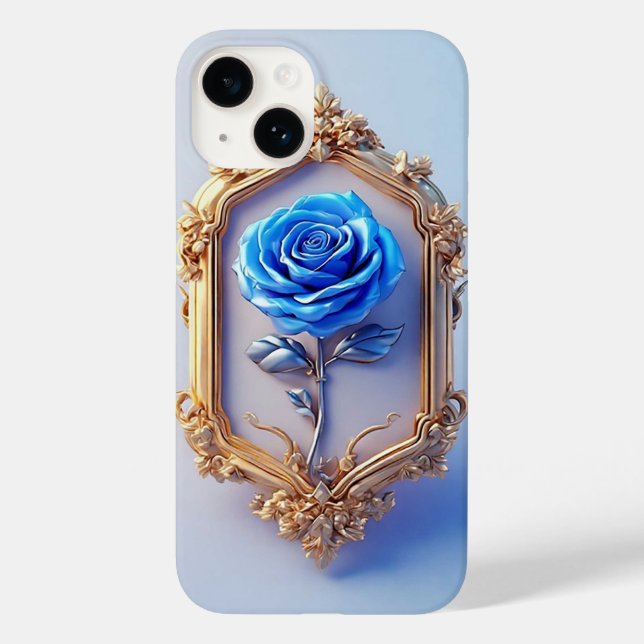 Elegant Blue Rose Displayed in Ornate Gold Frame Case-Mate iPhone Case (Back)