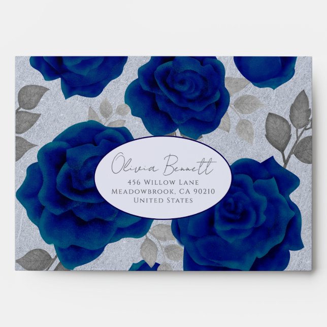 Elegant Blue Rose Envelope (Front)