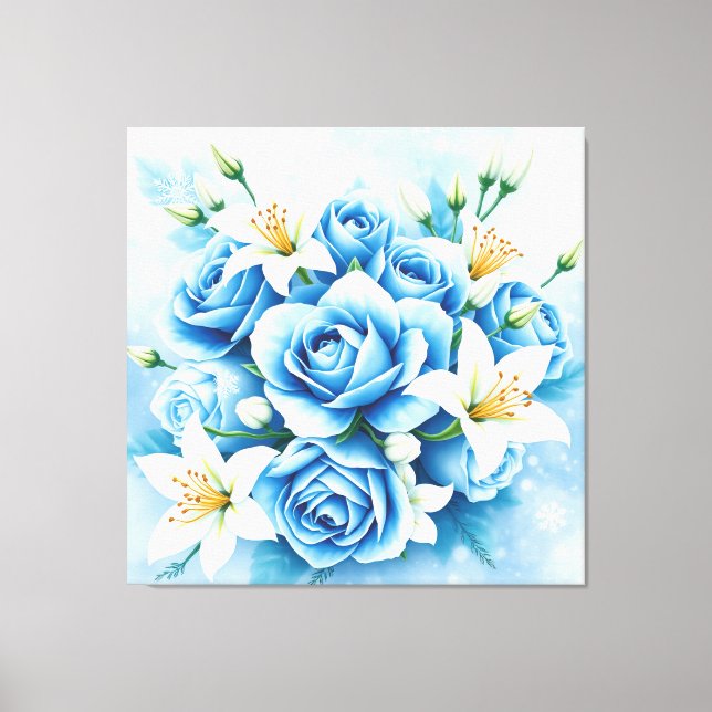 Elegant Blue Rose Floral Art Print (Front)