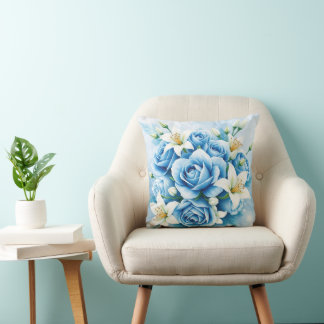Elegant Blue Rose Floral Art Print Throw Pillow