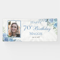 Elegant Blue Rose Floral Frame 70th Birthday Party