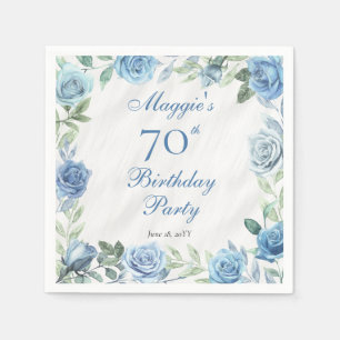 Elegant Blue Rose Floral Frame 70th Birthday Party Napkin