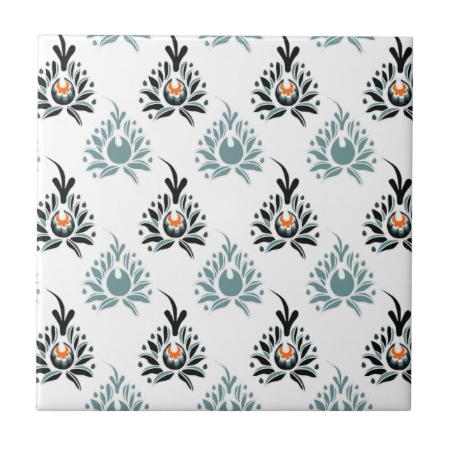 Elegant Blue Rose Floral Pattern Tile (Front)