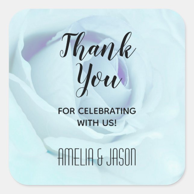 Elegant Blue Rose Floral Thank You Square Sticker (Front)