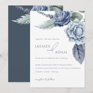 Elegant Blue Rose Floral Wedding Invitation