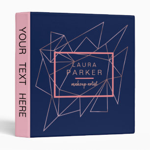 Elegant Blue Rose Gold Geometric Monogram Binder
