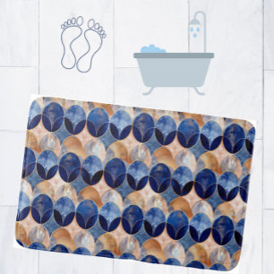 Elegant Blue + Rose Gold Luxury Geometric Pattern Bath Mat