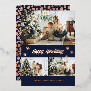 Elegant Blue Rose Gold Photo Happy Howlidays Foil Holiday Card