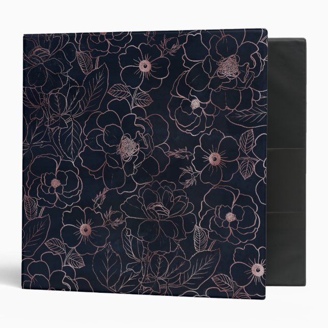 Elegant Blue Rose Gold Roses Floral Binder (Front/Inside)
