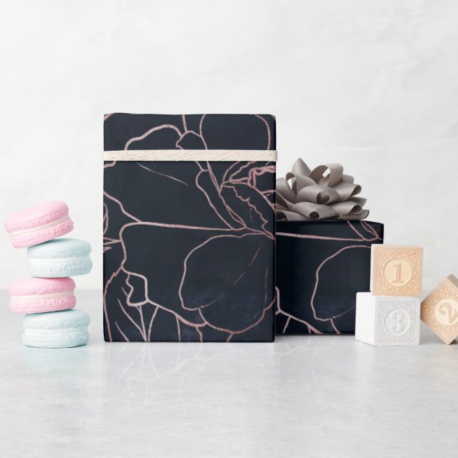 Elegant Blue Rose Gold Roses Floral Wrapping Paper (Baby Shower)
