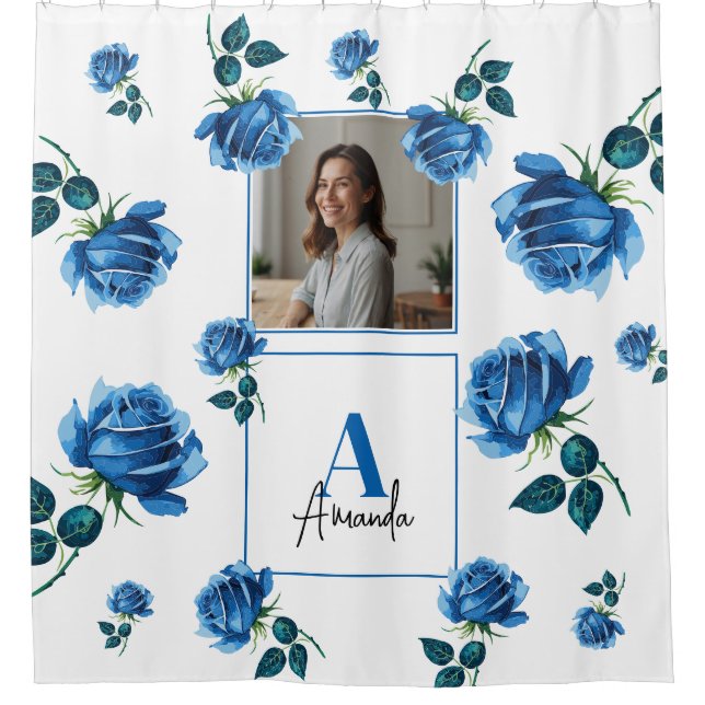 Elegant Blue Rose Monogram Custom Mom (Front)