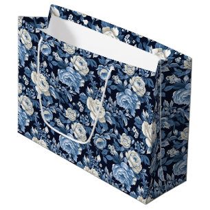 Elegant blue rose pattern large gift bag