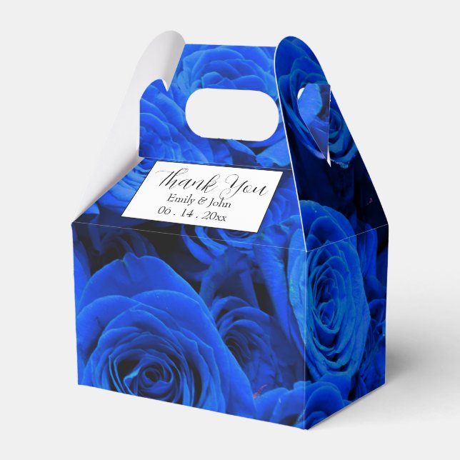 Elegant blue roses blue flowers blue floral favor box (Front Side)