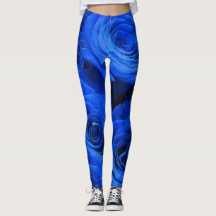 Elegant blue roses blue flowers blue floral leggings