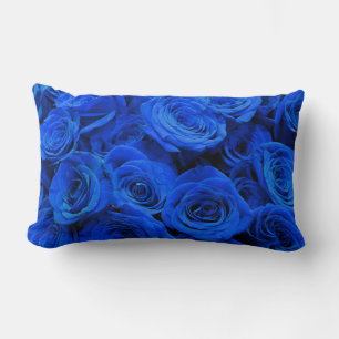 Elegant blue roses blue flowers blue floral lumbar pillow