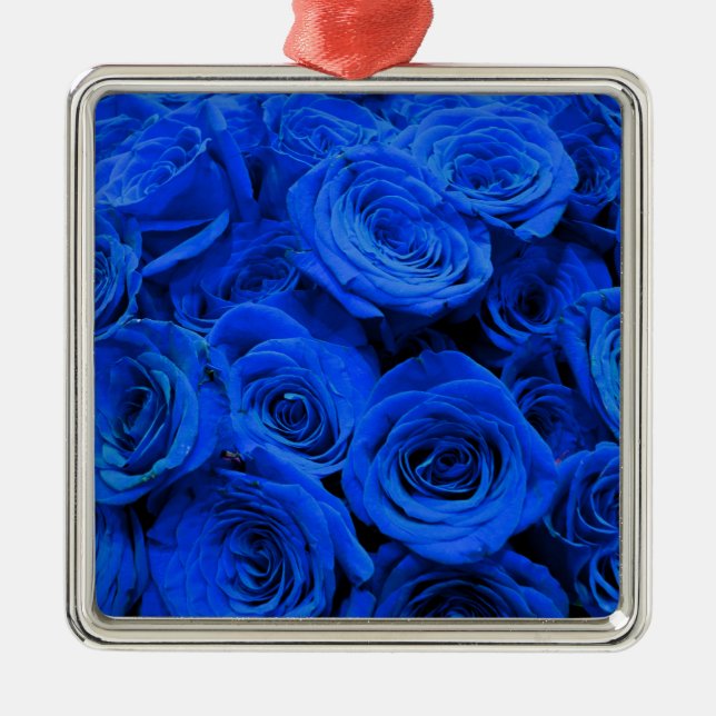 Elegant blue roses blue flowers blue floral metal ornament (Front)