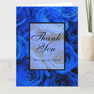 Elegant blue roses blue flowers blue floral thank you card