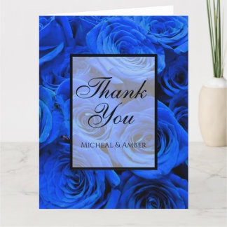 Elegant blue roses blue flowers blue floral thank you card