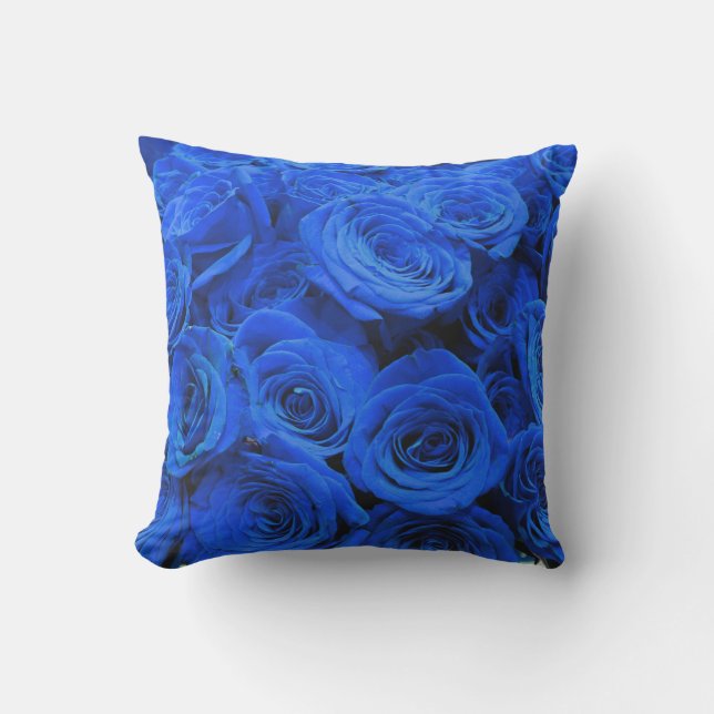 Elegant blue roses blue flowers blue floral throw pillow (Front)