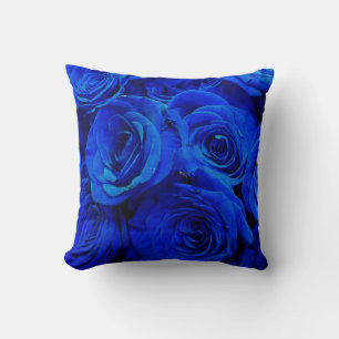 Elegant blue roses blue flowers blue floral throw pillow