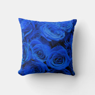 Elegant blue roses blue flowers blue floral throw pillow
